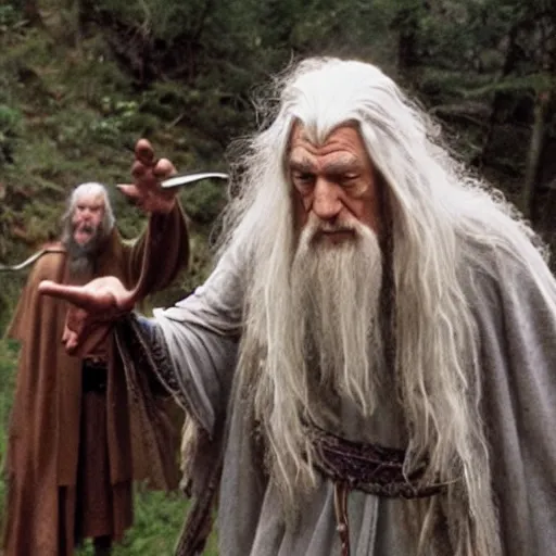 Image similar to shamanic ritual run by gandalf, a scene from lord of the rings,