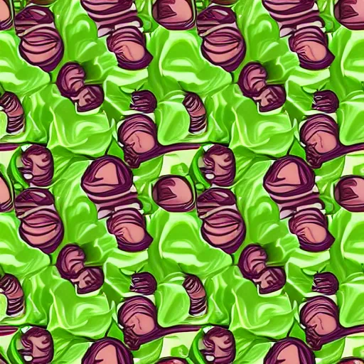 Prompt: isometric repeating pattern of snails on lettuce