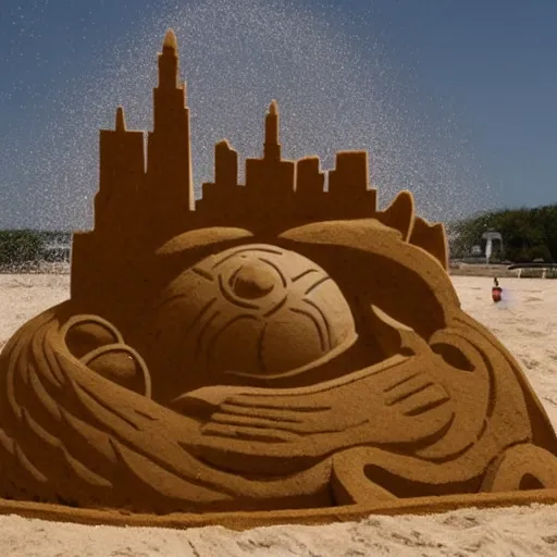 Image similar to a sand sculpture of an atomic explosion