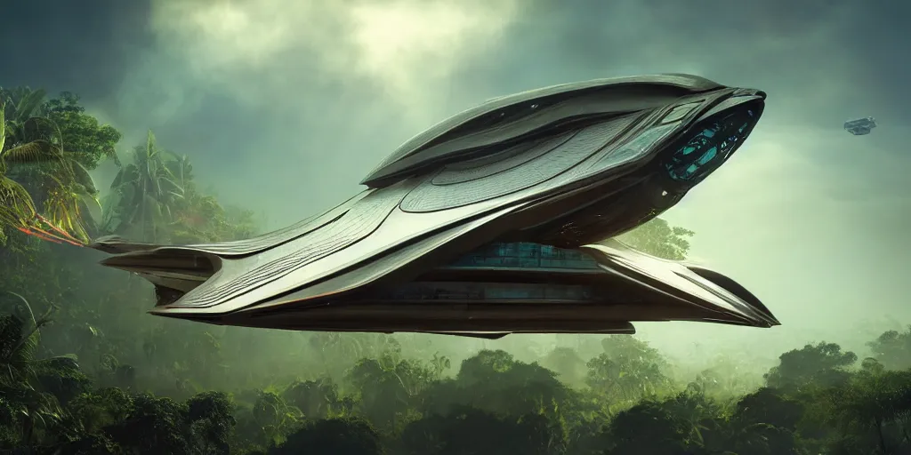 Image similar to aztec space ship taking off from the jungle, by tim blandin and arthur haas and bruce pennington and john schoenherr, big windows architecture by zaha hadid, octane render, warm colour scheme, white, cinematic, scenery, cgsociety, modernism, futuristic, trending on artstation, sci - fi, high detail, high quality, close up angle