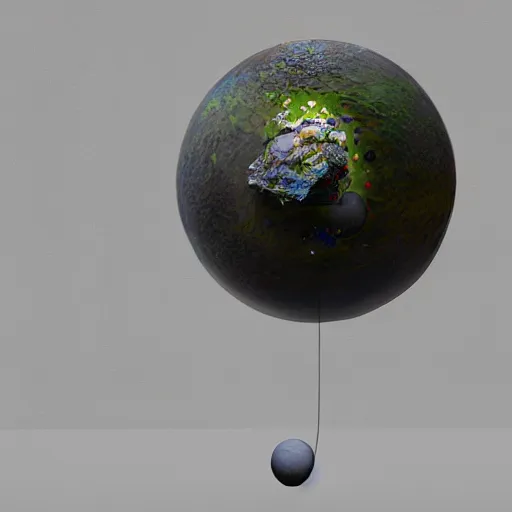 Image similar to 3 d render of a sphere being covered by extremely detailed splatters of abstract paint, miniature earth, pascal blanche, surreal, beksinski, high detailed, volumetric lighting, octane render