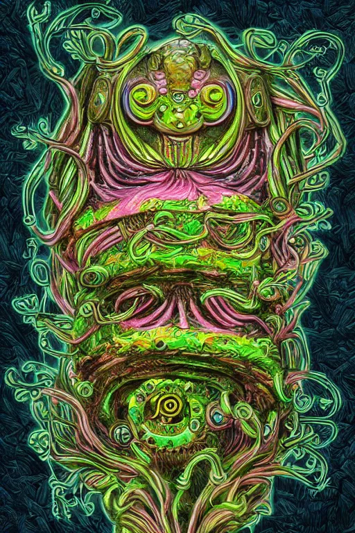 Image similar to creature sushi roots cactus elemental flush of force nature micro world fluo light deepdream a wild amazing steampunk baroque ancient alien creature, intricate detail, colorful digital painting