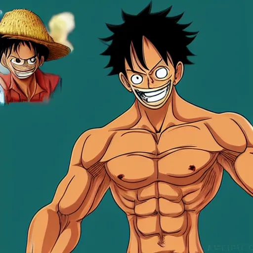 Prompt: luffy as a gigachad, realistic concept art, muscular, full body, smooth, beatiful, detailed