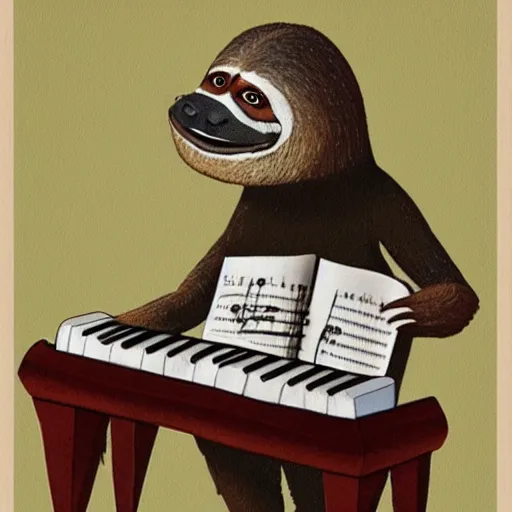 Prompt: anthropomorphic sloth playing piano