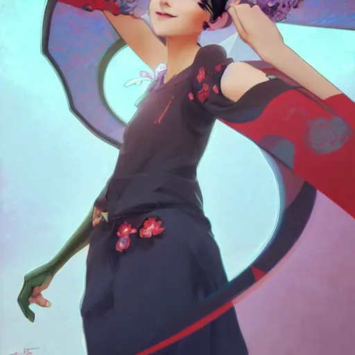 Prompt: Portrait of Marinette from Miraculous Ladybug. Art by Greg Rutkowski and Alphonse Mucha