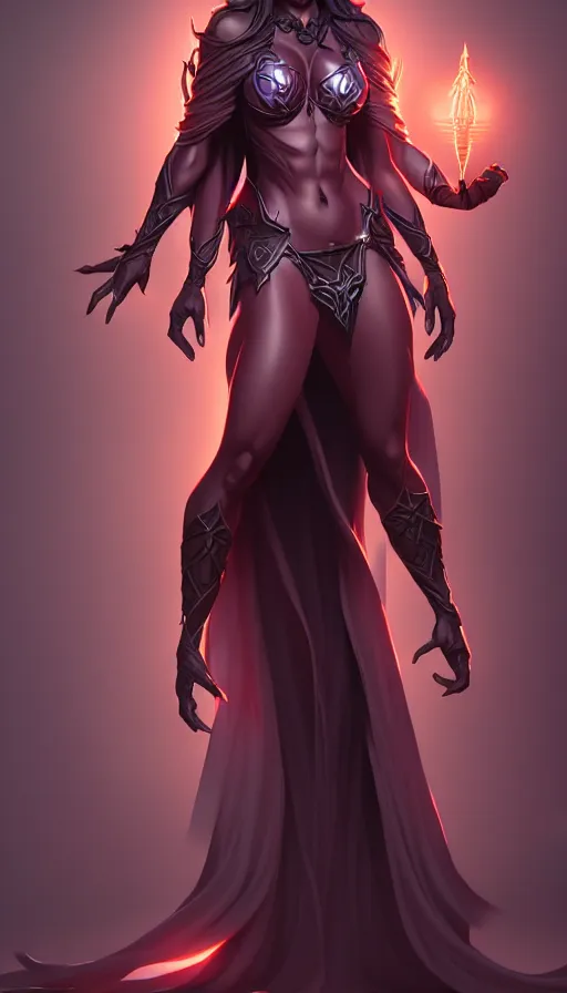 Image similar to dark sorceress full body view, highly detailed, artgerm style, artstation, soft light, sharp focus, illustration, character design, concept art, correct anatomy