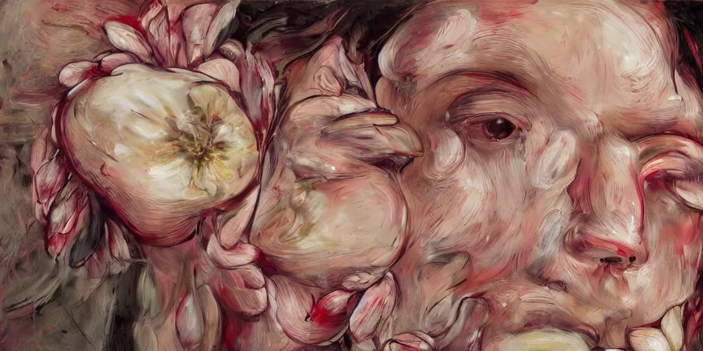 Image similar to a real heart with flowers, inside a screen. Glitchy. By jenny saville