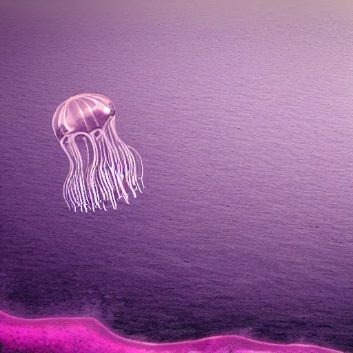 Prompt: purple sea with tiny jellyfish