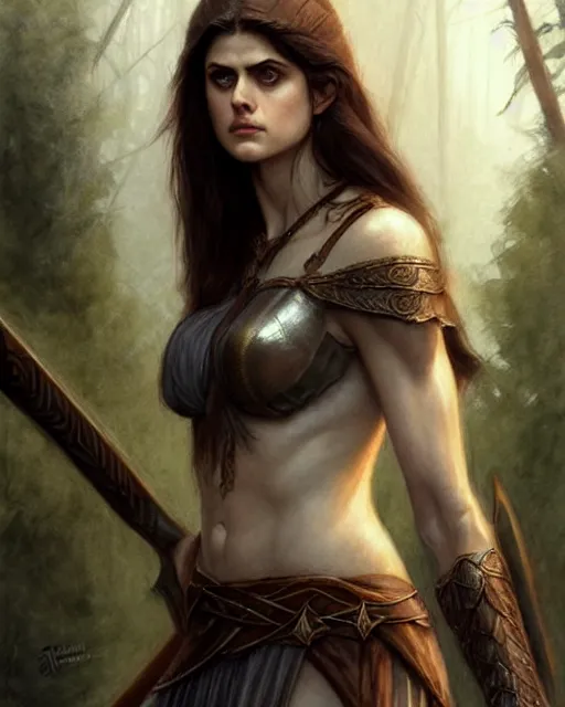 Image similar to alexandra daddario as a female elvish barbarian | | pencil sketch, realistic shaded, fine details, realistic shaded lighting poster by greg rutkowski, magali villeneuve, artgerm, jeremy lipkin and michael garmash and rob rey