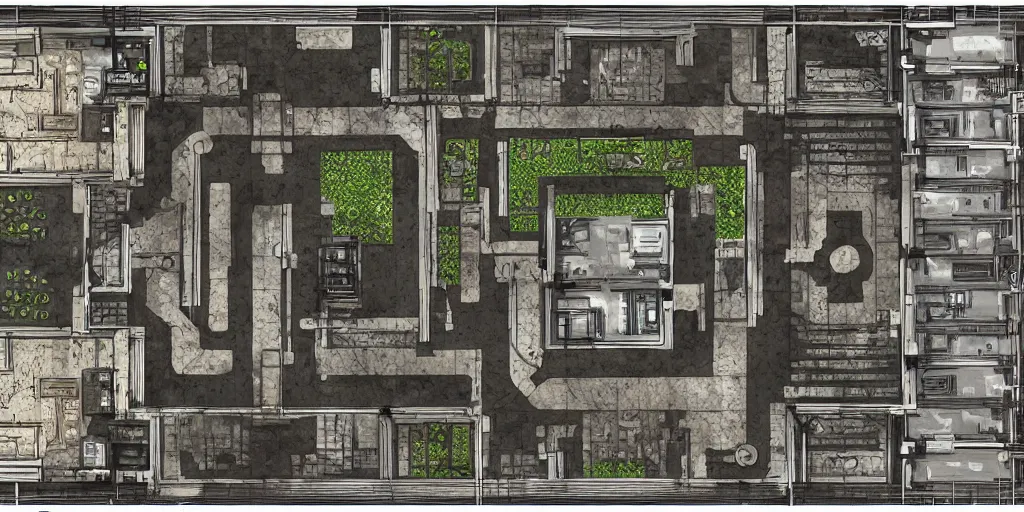 Prompt: architectural floor plan gears of war map, symmetrical outpost