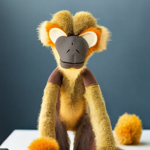 Image similar to symmetry!! a very beautiful stuffed monkey on a table. shallow focus. f 1. 2