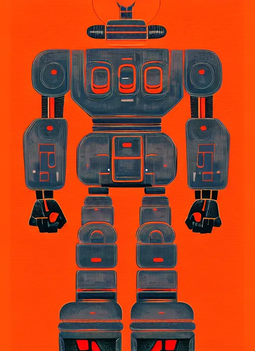 Image similar to Giant Robot by Karolis Strautniekas, editorial, detailed, intricated, matte print, stippling, texture, orange red black white