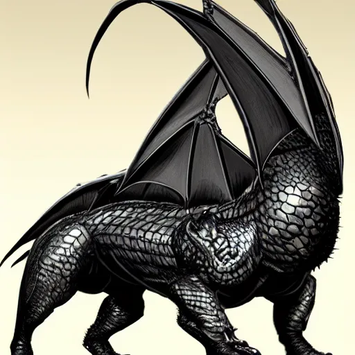 Image similar to western black dragon, realistic, highly detailed, concept art, full body