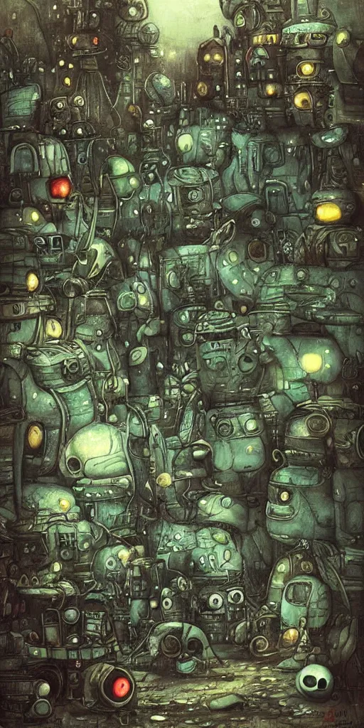 Image similar to a sci - fi junkyard scene by alexander jansson