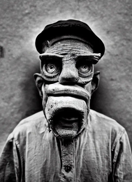 Prompt: A portrait photo of an old cyclope man , high contrast, black and white