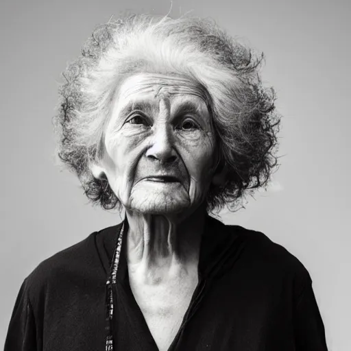 Image similar to an amazing award winning portrait photo of a old woman with black long hair, cinematic masterpiece