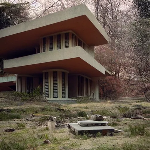 Image similar to “house designed by Frank Lloyd Wright in post-apocalyptic setting”