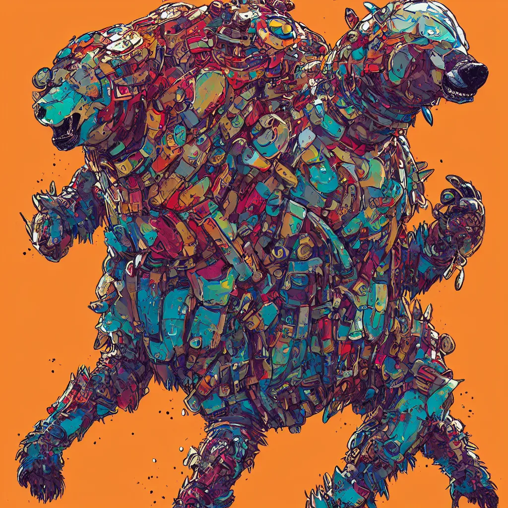 Prompt: huge anthropomorphic polar bear in glorious suit of armor, digital art, fantasy, explosion of color, highly detailed, in the style of jake parker, in the style of conrad roset, swirly vibrant colors, sharp focus