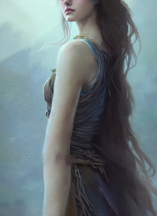 Prompt: a digital painting of Alexandra Daddario wearing a boho dress, by netter, beautiful, gorgeous, long hair, style from greg rutkowski, beautiful eyes, full frame, oil painting, featured on artstation, concept art, smooth, sharp focus, illustration, very detailed, ambient lighting, unreal engine render, concept art by Atey Ghailan, by Loish, by Bryan Lee O'Malley