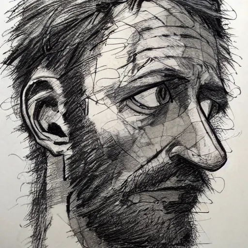 Prompt: a realistic yet scraggly portrait sketch of the side profile of a stern and sophisticated jamie hewlett, trending on artstation, intricate details, in the style of frank auerbach, in the style of sergio aragones, in the style of martin ansin, in the style of david aja, in the style of mattias adolfsson