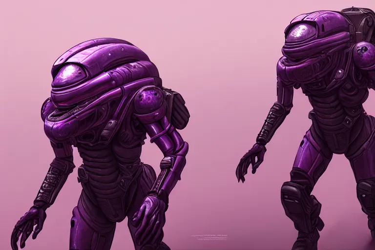 Image similar to alien military armored soldier, purple, futuristic, apocalyptic, by jon aaron kambeitz, katsuhiro otomo, heng z, concept art, insanely detailed, raytracing, octane, unreal engine, trending on artstation