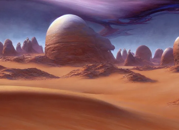 Prompt: The Grand landscapes of Dune Arrakis, fantasy art by Donato Giancola, Craig Mullins, digital art, trending on artstation