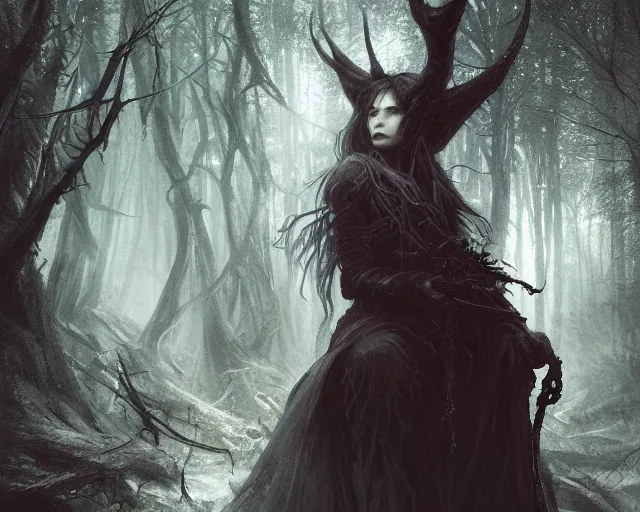 Prompt: 5 5 mm portrait photo of an demonic hunter with red eyes, looking at the camera, in a magical forest. magical atmosphere. art by greg rutkowski and luis royo. highly detailed 8 k. intricate. lifelike. soft light. nikon d 8 5 0.