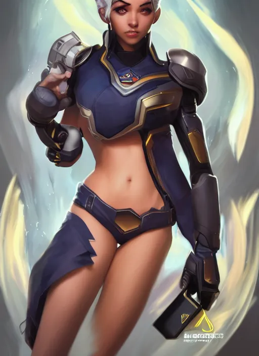 Image similar to character portrait of a fusion of Ashe from Overwatch and Lucio from Overwatch by ArtGerm and Tom Bagshaw, 4k, highly detailed, cinematic lighting, characters merged