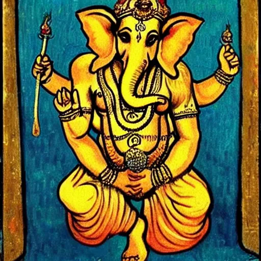 Image similar to hindu god ganesha painted by van gogh