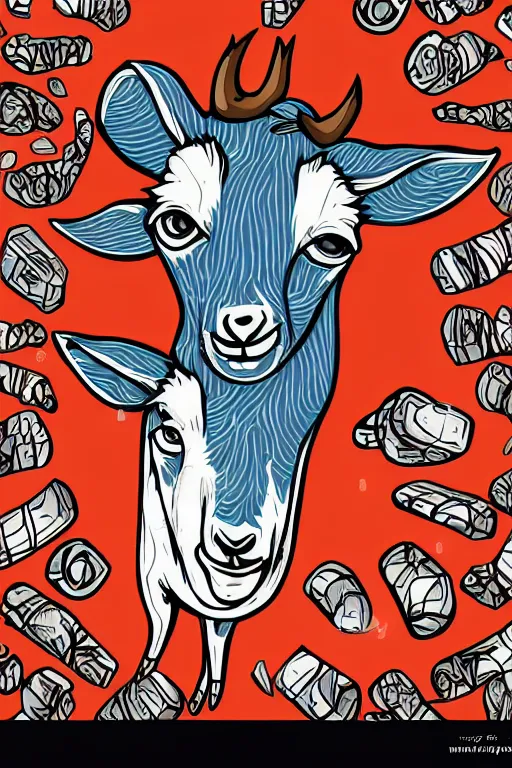 Prompt: Drug addict goat, sticker, andromorphic, colorful, illustration, highly detailed, simple, smooth and clean vector curves, no jagged lines, vector art, smooth