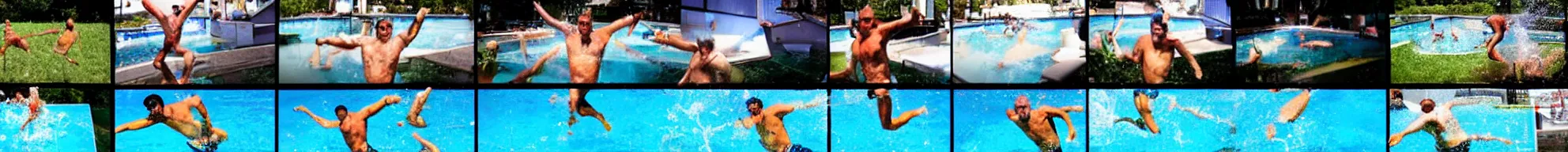 Image similar to 8 consistent frames from a video of a man jumping into a pool