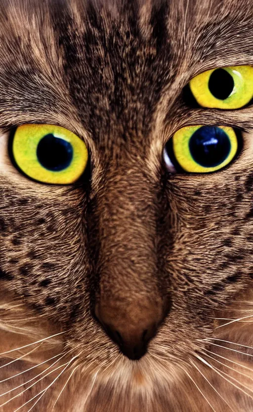 Image similar to half cat, half owl, big cute eyes, realism, photo, 8k, detailed, high quality