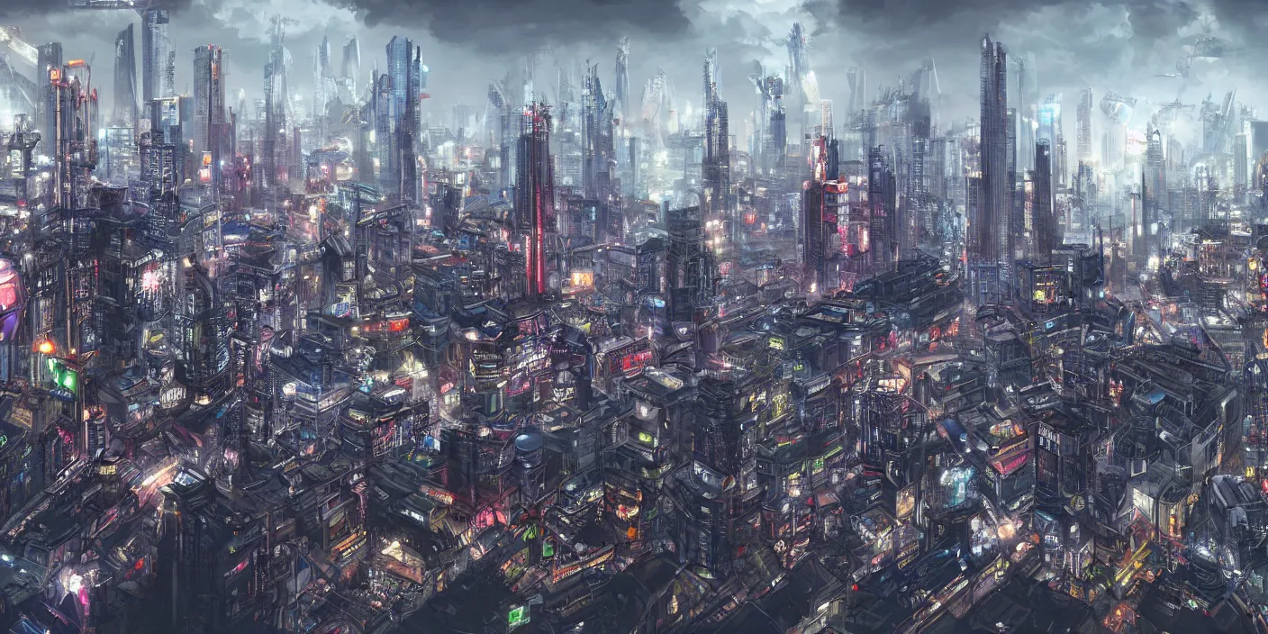 Prompt: london city skyline cyberpunk, hyper detailed, concept art, award winning concept art