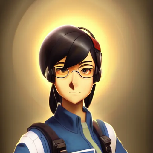 Image similar to beautiful makoto shinkai anime style digital painting portrait of engineer woman from team fortress 2 by valve, 4 k, 8 k, hd, high resolution, highly detailed, intricate detail, ultra realistic faces, digital art, trending on artstation, team fortress 2, your name, weathering with you