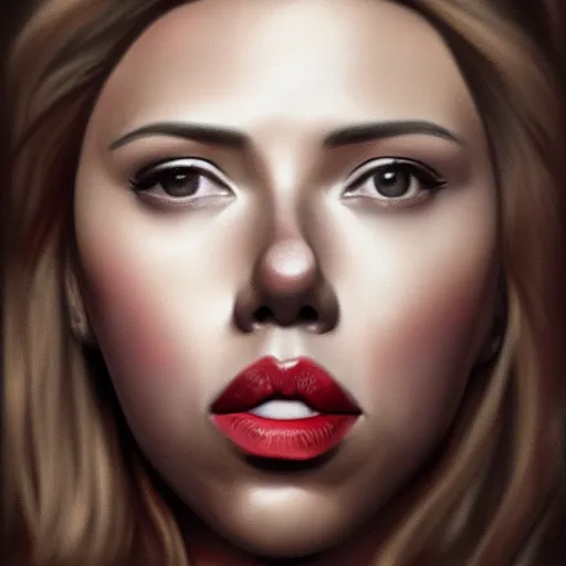 Image similar to portrait of scarlet johansson, highly detailed, centered, solid color background, digital painting