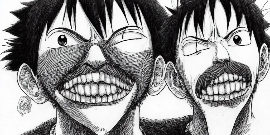 Image similar to [ luffy mustache ] ( by kim jung gi ) ( by kentaro miura )