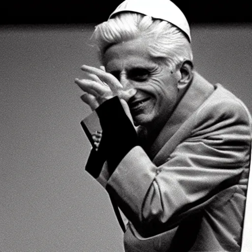 Prompt: pope ratzinger dressed as a rock singer