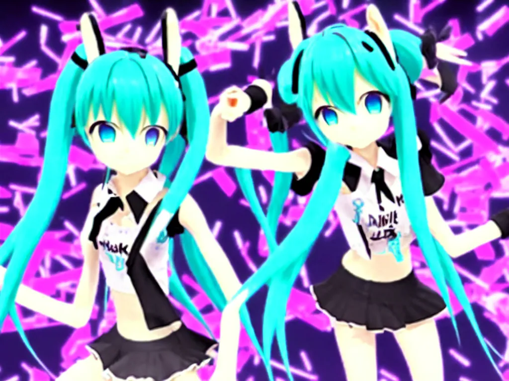 Image similar to hatsune miku dancing with the devil in hell