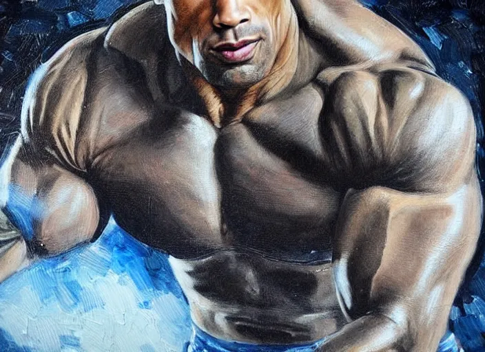 Image similar to a highly detailed beautiful painting of dwayne the rock johnson, by rafael albuquerque