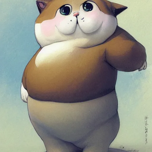 Prompt: ( ( ( ( ( obese rotund flabby cartoon cat. muted colors. ) ) ) ) ) by jean - baptiste monge!!!!!!!!!!!!!!!!!!!!!!!!!!! by beeple and james gilleard and justin gerard