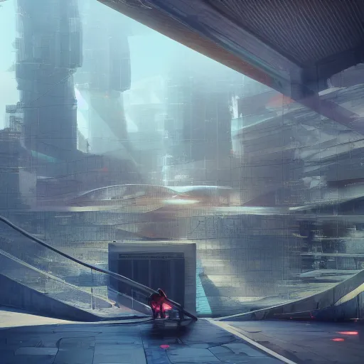 Image similar to neo brutralism, futuristic architectural art, colorful, hyperrealistic, cgsociety, octane render, 8k, realistic depth, 3D feeling, sunlight, shadows, reflections, romanticism, 3D, realistic depth, in the style of Akihiko Yoshida and Greg Rutkowski