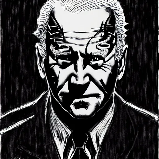 Prompt: Joe Biden looking dark and sinister, by Tsutomu Nihei, highly detailed