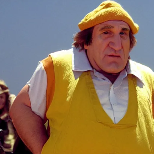 Prompt: Gérard Depardieu as Wario, yellow overall, yellow cap