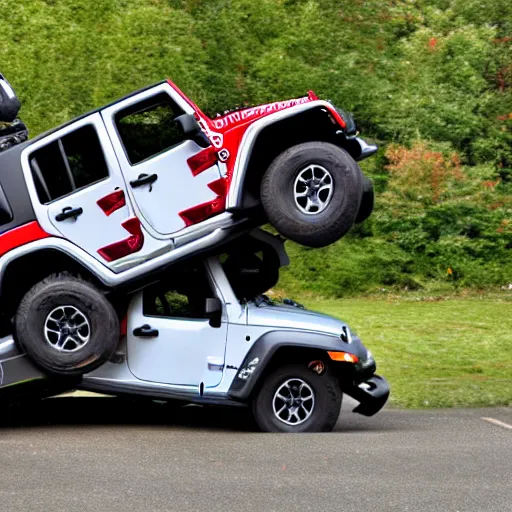 Prompt: a jeep wrangler flipped upside down