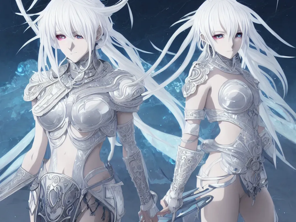 Prompt: anime key visual of portrait white hair knights of zodiac girl, matt white ice color armor, in ruined agora of athens sunrise, ssci - fi and fantasy, intricate and very beautiful and elegant, highly detailed, digital painting, artstation, concept art, smooth and sharp focus, illustration, art by tian zi and wlop and alphonse mucha