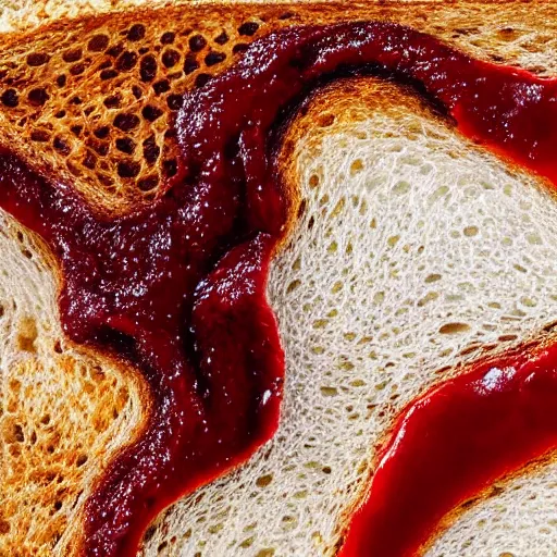 Image similar to hyper realistic photo of toast, blood oozing down the side