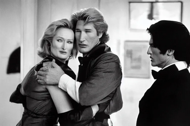 Prompt: richard gere and meryl streep play two vampires, scene from film