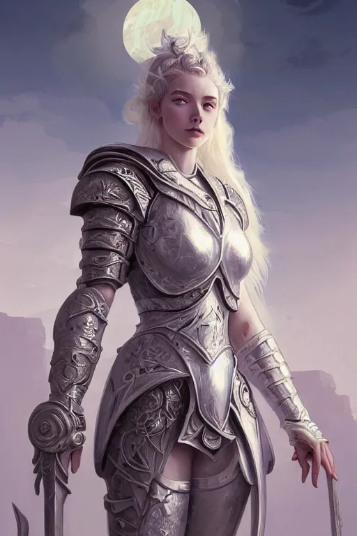 Image similar to portrait young knights of Zodiac girl, matt white color armor, in ruined Agora of Athens Sunrise, ssci-fi and fantasy, intricate and very beautiful and elegant, highly detailed, digital painting, artstation, concept art, smooth and sharp focus, illustration, art by tian zi and WLOP and alphonse mucha