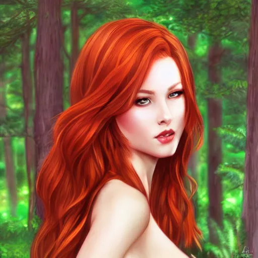 Prompt: beautiful redhead druid, forest in the background, art by Artgerm