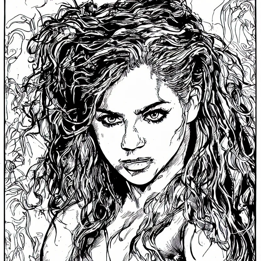 Image similar to portrait of shakira in the style of marc silvestri pen and ink drawing, high detail